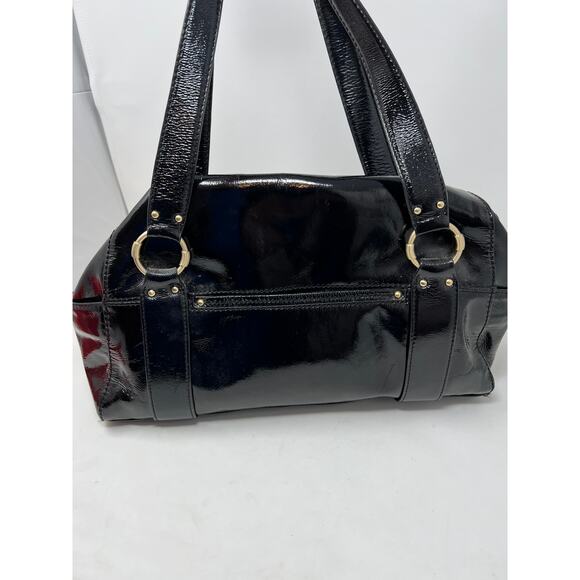 Michael Kors Patent Leather Satchel Bag Handbag Black Gold RESHOOT - Picture 5 of 8